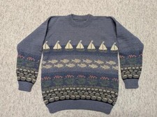 vintage 1990s wool ALL-OVER sweater M cape cod PREPPY fair isle SAIL BOAT fish