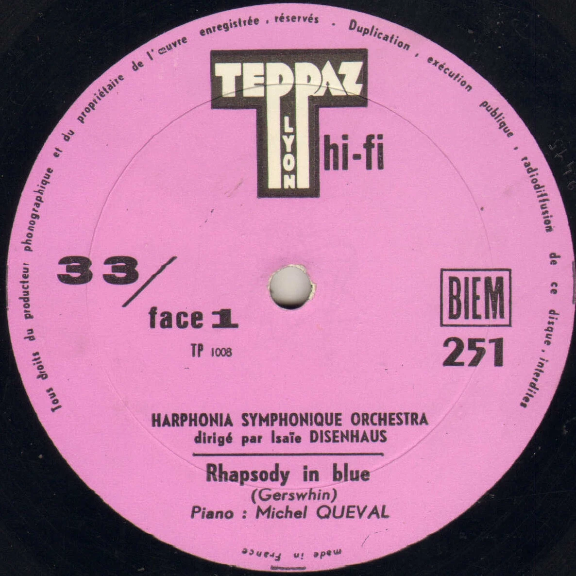 MICHEL QUEVAL "HARPHONIA SYMPHONIQUE ORCHESTRA" 25 CM 1962 TEPPAZ 251
