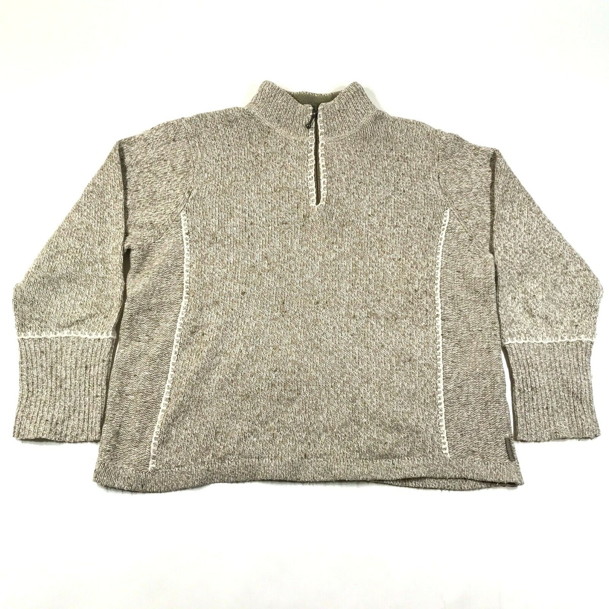 Woolrich Pullover Sweater Womens M Petite PM Beige Knit 1/4 Zip Wool Blend  Thick