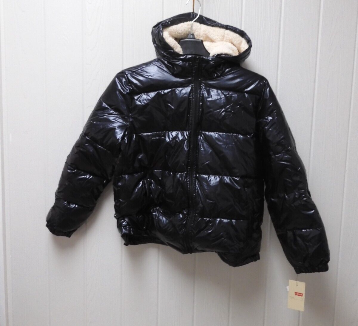 Sz XL Black Levi's Shiny Puffer Jacket Women's Sherpa Lined Sz XL Black Levi's Shiny Puffer Jacket Women's Sherpa Lined
