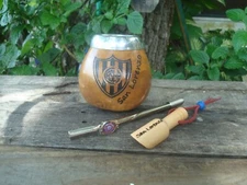 San Lorenzo Futbol - Hand Made Gourd + Straw Logo + BONUS SPOON For Yerba Mate