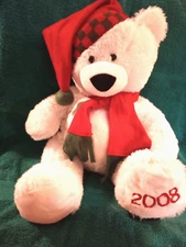 Hugfun 2008 Winter Teddy Bear Plush Stuffed Animal Toy White Hat Scarf 14"
