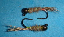 FLY FISHING FLIES - Asst. HOT-BUTT HARE'S EAR Euro Nymphs (TNG) size #14 (6 pcs)