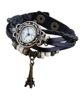 EIFFEL TOWER Quartz Fashion Weave Wrap around Leather Bracelet Women Wrist Watch