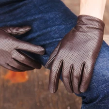 Fashion Men Real Leather Sheepskin Gloves Thin Driving Breathable Wrist Mittens