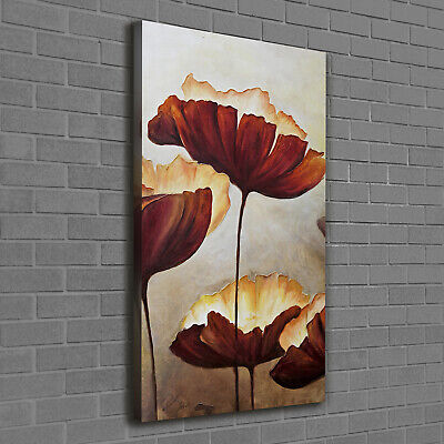 Wand-Bild Kunstdruck aus Hart-Glas Hochformat 60x120 Feld Mohnblumen