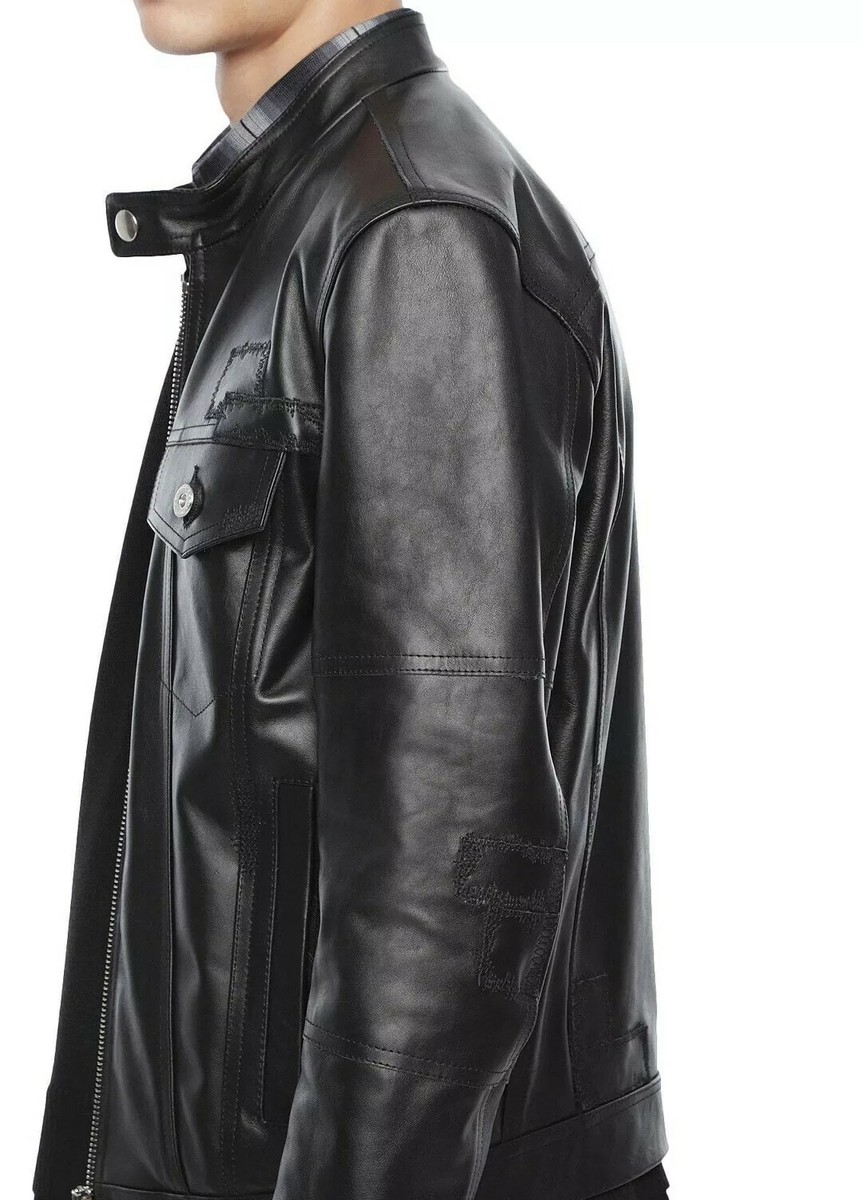 $1595 Diesel Black Gold Men's Lanpatch Leather Black Jacket