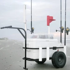 Beach Surf Cart with All Terrain Sand Tires Heavy Duty Fishing Rod Cooler Wagon