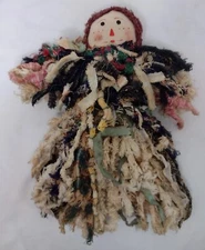 Vintage Raggedy Ann Mop Doll Rag Strips Hand Painted Face 12" 