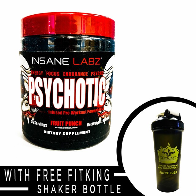 Insane Labz PSYCHOTIC Pre Workout Fruit Punch + FITKING SHAKER Cup