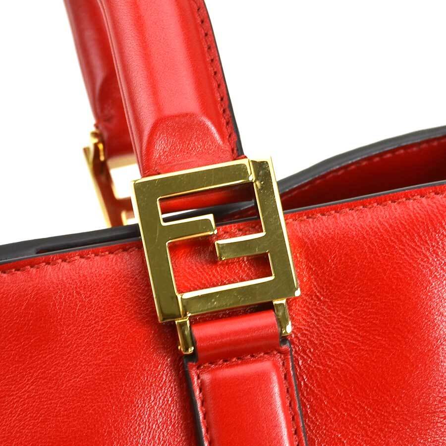 Auth FENDI FF Tote Small Handbag Shoulder Bag Red Leather Auth FENDI FF Tote Small Handbag Shoulder Bag Red Leather
