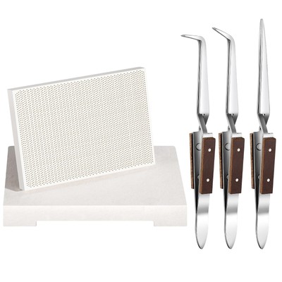 Gisafai 2 Pcs Soldering Block with 3 Pcs Reverse Lock Tweezers Honeycomb Cera...