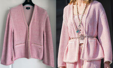 17S CHANEL LIGHT PINK ECRU RUNWAY CARDIGAN SILK KNIT SWEATER 44