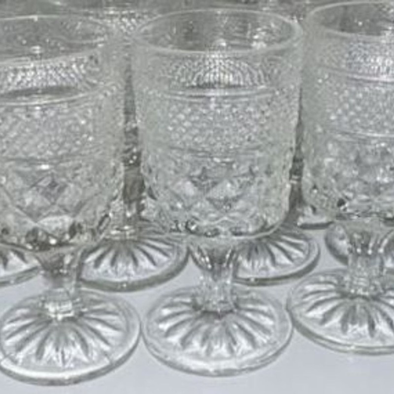 Set of 14 Vintage Indiana Glass Whitehall Clear Diamond Point Goblets