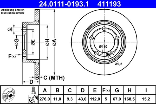 2X Ate Bremsscheibe 24.0111-0193.1 FüR Mercedes Klasse W177 V177 Sports Tourer-image
