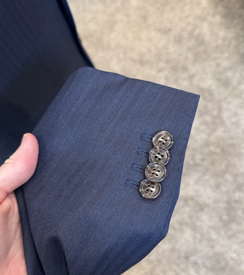 Traje Chaqueta Suitsupply Hombre 38L Azul Marino Rayas 100% Lana 2 Botones Usada en Excelente Condición Foto 3 de 4