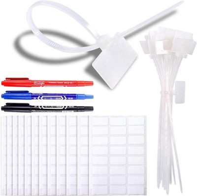 200PCS 6'' Nylon Cable Marker Ties Self-Locking Cord Tags Write on Ethernet Label