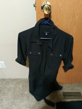 White House Black Market Black Collared Belted Jumpsuit 3/4 Sleeve Size S