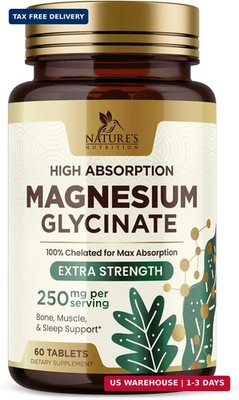 Magnesium Glycinate 250mg - 100% Chelated Magnesium Supplement - High Absorption