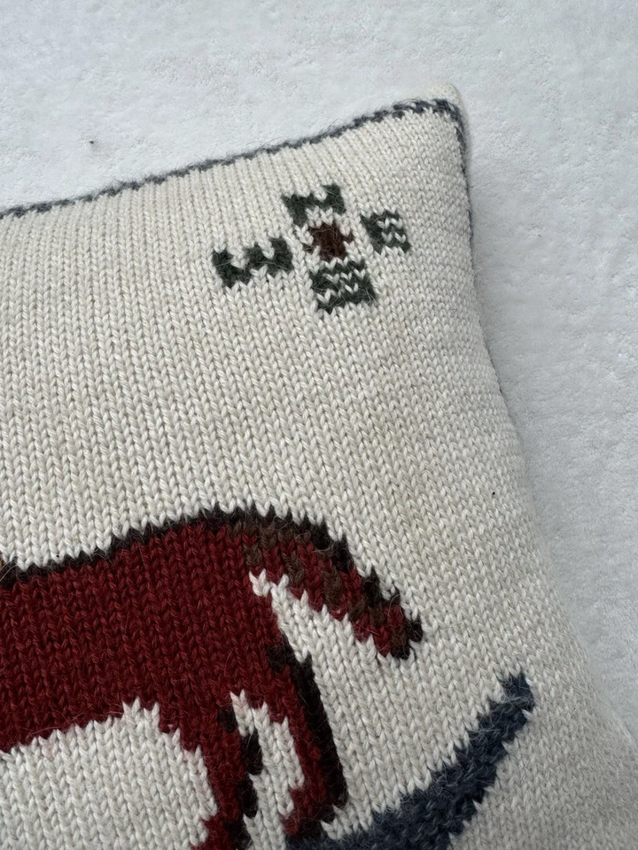 Ralph Lauren Vtg Rare Cream Down filled Alpaca Wool Horse Flag Pillow 16 x16 - Image 3 of 4