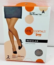 L'eggs Stylessentials Reg Top Pantyhose Sz A Off Suntan Reinforced Toe 2 Pairs
