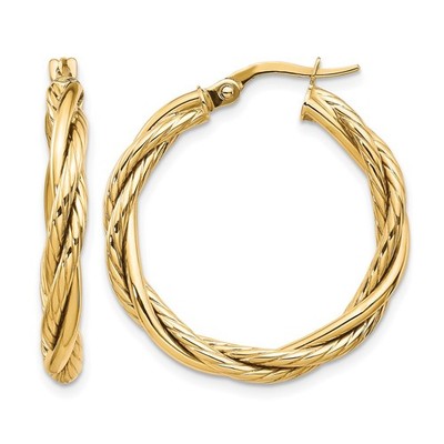 10K Gelbgold polierte runde gedrehte Creolen L-27 mm, B-3,25 mm