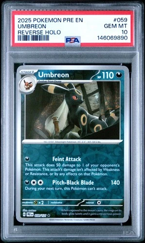 2025 POKEMON PRE EN-PRISMATIC EVOLUTIONS REVERSE HOLO #059 UMBREON PSA 10