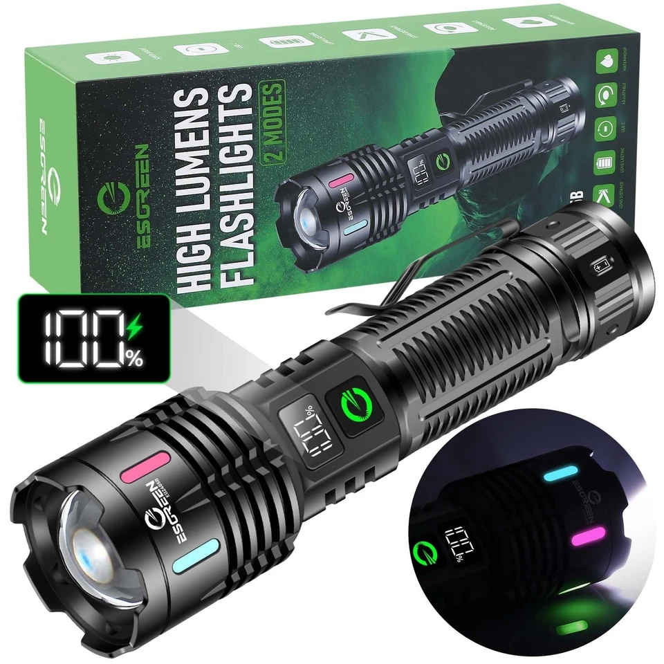 Esgreen Rechargeable Flashlights High Lumens 10000 Single 2 Modes, Super Brig...