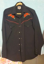 Vtg Ely Cattleman Shirt Men M Black Red Roses Western Cowboy Rancher Pearl Snap