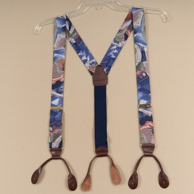 CAS Germany Silk Suspenders Mens Abstract Colorful Leather Tabs Button On Style