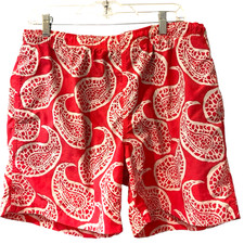 Lands' End Swim Trunks Men Large Coral Paisley Lined Pockets Drawcord Beach Pool