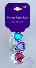 New Purple Polka Dot Silver Heart Stretch Bracelet Colorful Gem Jewelry Gift