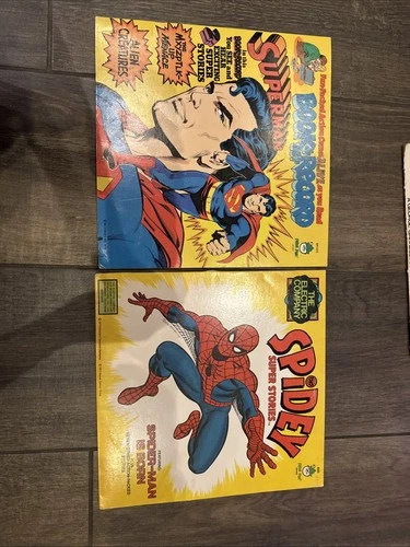 Superman Spiderman Book & Record Sets Lot of 2 BR-520 8189 Peter Pan Vintage