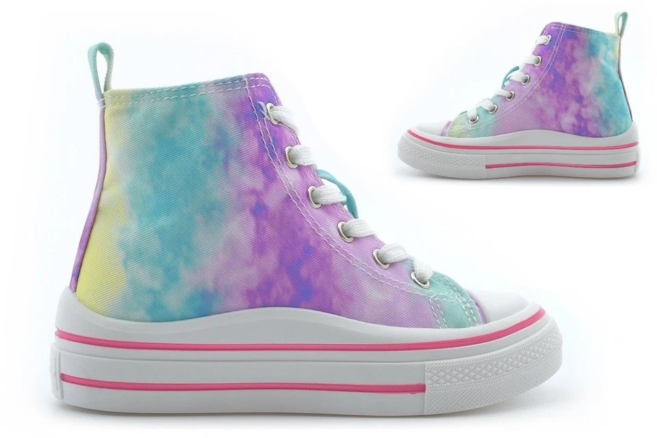 Girls Hi Top Shoes Girls Canvas Shoes Hi Tops Hi Top Pumps Girls Pumps Rainbow - Image 2 of 4
