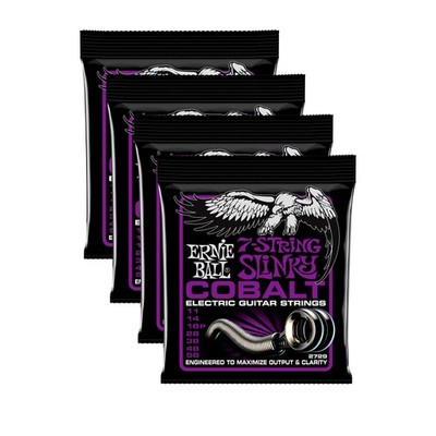 4 PACK Ernie Ball 2729 Cobalt 7 String Power Slinky Guitar Strings (11-58)