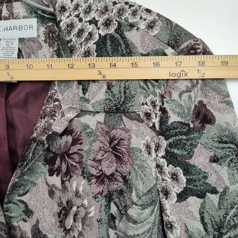 Sag Harbor Blazer 女式 18 码紫色/绿色花卉挂毯长袖 — 第 3/4 张图片