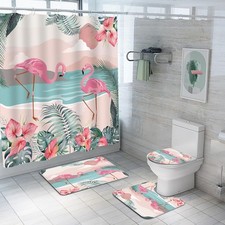 4Pcs Flamingo Shower Curtain Sets, Flamingo Bathroom Sets with Shower Curtain...