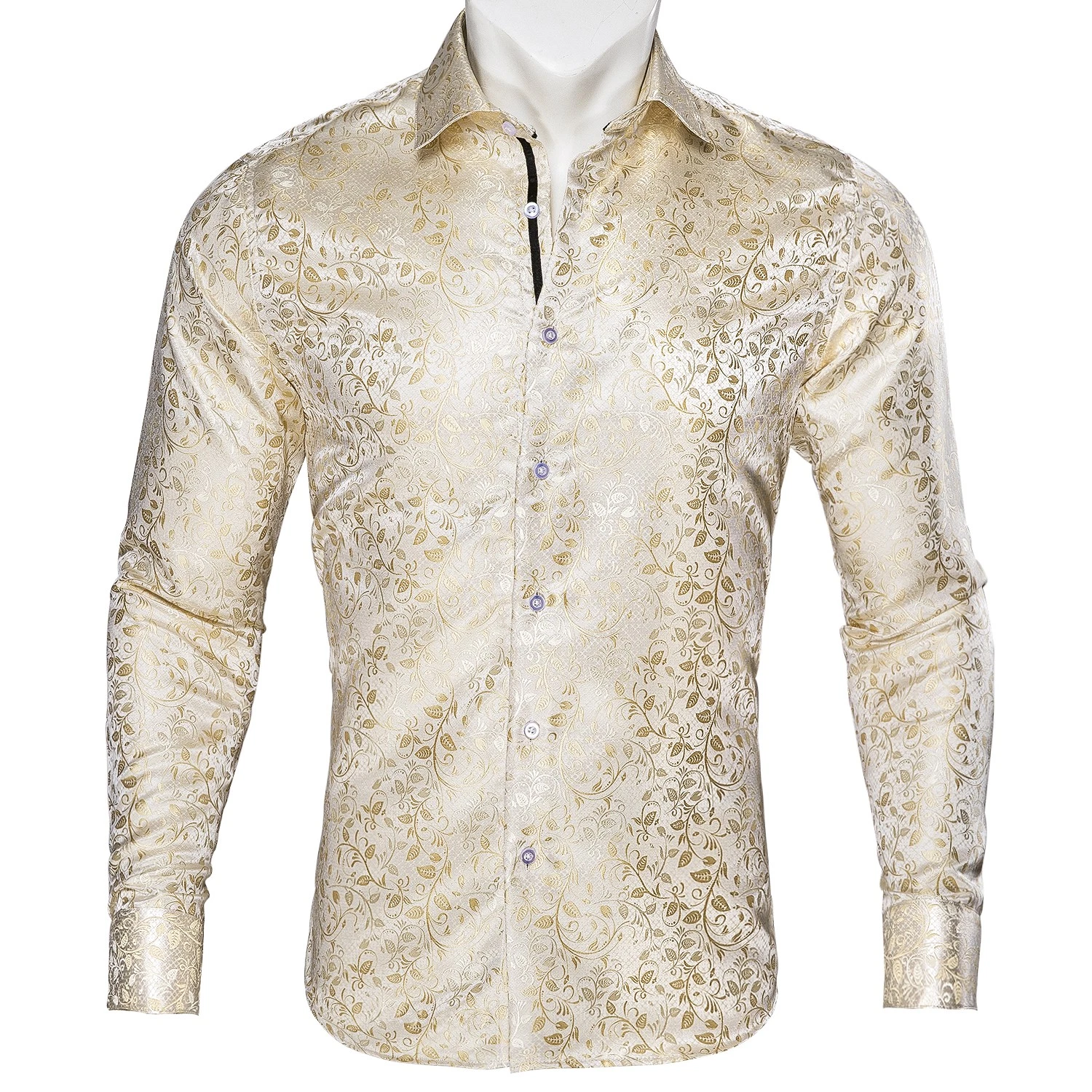 Business Casual Men's Long Sleeve Shirt Office Work Wear Solid Paisley Floral