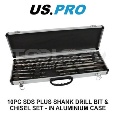 US PRO Tools 10-teiliges SDS Plus Schaft plus Bit & Meißel-Set - im Alukoffer 7211