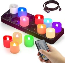 SoulBay Flameless Candles Color Changing Rechargeable, 12pcs LED Multicolor