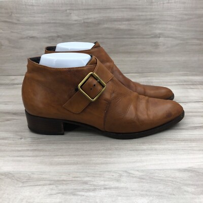 A. Testoni Ankle Boots Women's EU 39 Brown Leather Monk Strap Vintage Booties