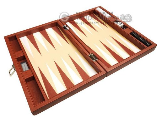 Neu 13" Silverman & Co kleines Backgammon-Set aus Kunstleder - braune Reisetasche - Bild 10 von 10