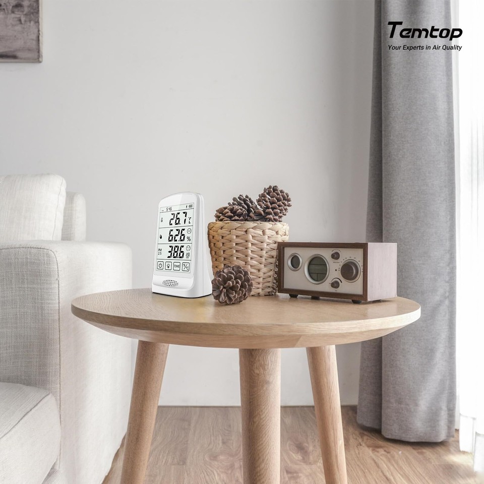 Temtop Air Quality Monitor 6-in-1 CO2 PM2.5 VOC Temperature and Humidity, Indoor Air Quality Monitor Bluetooth Support APP M10