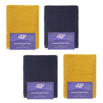 4 new Wild Sage Quick Dry Bath Towels = YOLK YELLOW + BIJOU BLUE ... GR8 for DAD