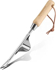 Weed Puller Tool, Metal Leverage Base and V-Shaped Forks for Easy Weed Removal &