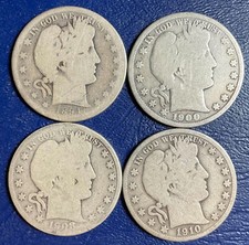 Set Lot 4 FOUR Barber Half Dollars 1894-S 1900-S 1908-O 1910-S silver Coins B333