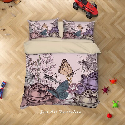 3D Butterfly Floral Plant Colorful Quilt Cover Set Bedding Sets Pillowcases 64