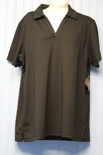 Harriton black knit short sleeve pullover top with collar  L  NWT