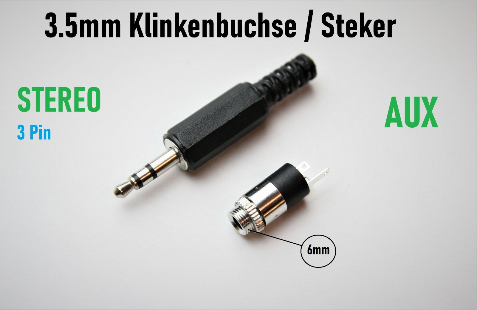 AUX 3,5 Klinkenbuchse Kopfhörer Einbau Stecker Klinke Kabel Stereo 3 Pin Löten