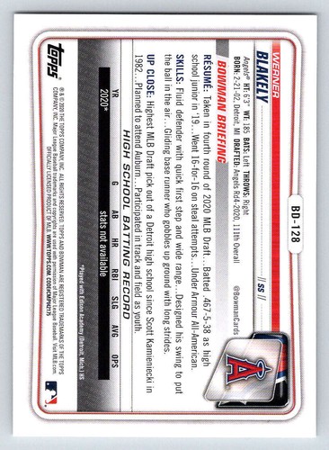 2020 Bowman Draft 1st Edition #BD128 Werner Blakely (ref 214782) - Picture 2 of 2